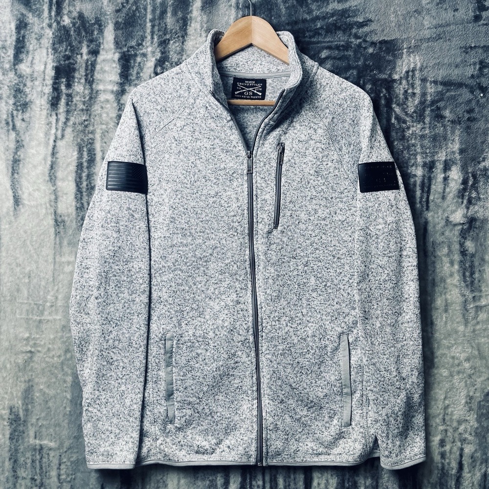 Grunt Style Women's Medium Full Zip Sweater Jacket Heather Gray W/Flag Patches